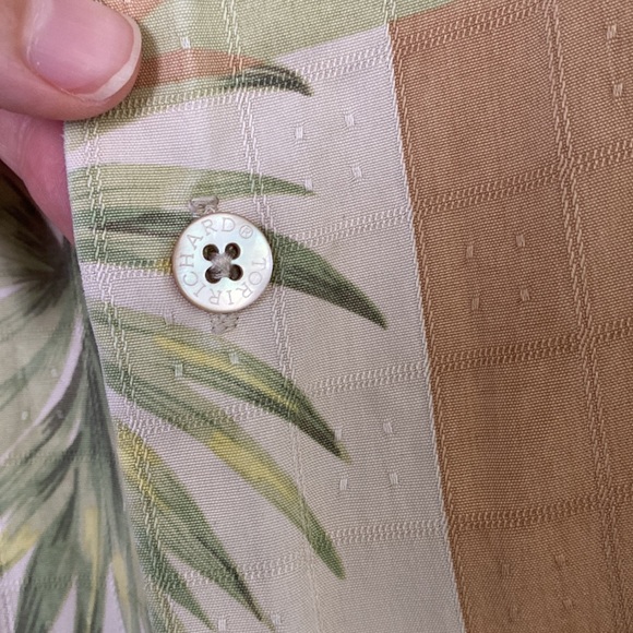 Vintage 90s Silk Hawaiian Shirt Men 2XL Cream Tan Palm Fronds USA Camp Festival - Picture 6 of 13